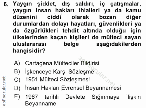 6. soru: Yaygın şiddet, dış saldırı, iç çatışmalar, yaygın insan hakları ihlalleri ya da kamu düzenini ciddi olarak bozan diğe…
