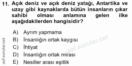 11. soru: Açık deniz ve açık deniz yatağı, Antartika ve uzay gibi kaynaklarda bütün insanların çıkar sahibi olması anlamına gel…