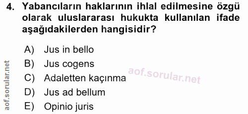 4. soru: Yabancıların haklarının ihlal edilmesine özgü olarak uluslararası hukukta kullanılan ifade aşağıdakilerden hangisidir…