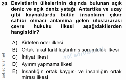 20. soru: Devletlerin ülkelerinin dışında bulunan açık deniz ve açık deniz yatağı, Antartika ve uzay gibi kaynaklarda bütün ins…