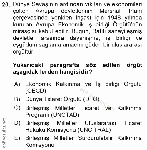 20. soru: Dünya Savaşının ardından yıkılan ve ekonomileri çöken Avrupa devletlerinin Marshall Planı çerçevesinde yeniden inşası…