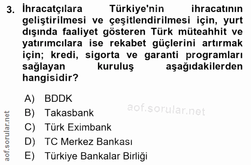 3. soru: İhracatçılara Türkiye'nin ihracatının geliştirilmesi ve çeşitlendirilmesi için, yurt dışında faaliyet gösteren Türk m…