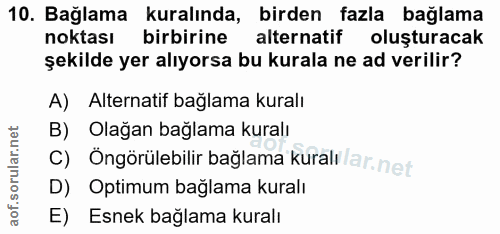 10. soru: Bağlama kuralında, birden fazla bağlama noktası birbirine alternatif oluşturacak şekilde yer alıyorsa bu kurala ne ad…