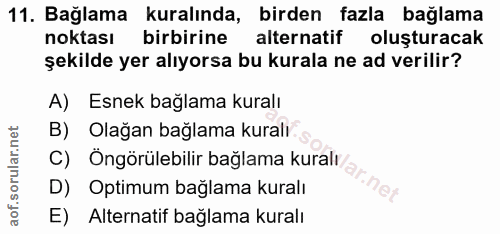 11. soru: Bağlama kuralında, birden fazla bağlama noktası birbirine alternatif oluşturacak şekilde yer alıyorsa bu kurala ne ad…