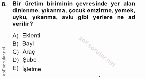 8. soru: Bir üretim biriminin çevresinde yer alan dinlenme, yıkanma, çocuk emzirme, yemek, uyku, yıkanma, avlu gibi yerlere ne…