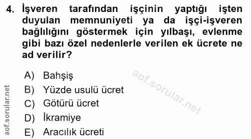 4. soru: İşveren tarafından işçinin yaptığı işten duyulan memnuniyeti ya da işçi-işveren bağlılığını göstermek için yılbaşı, e…