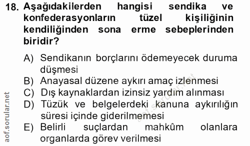18. soru: Aşağıdakilerden hangisi sendika ve konfederasyonların tüzel kişiliğinin kendiliğinden sona erme sebeplerinden biridir…