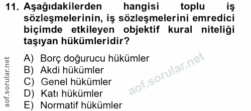 11. soru: Aşağıdakilerden hangisi toplu iş sözleşmelerinin, iş sözleşmelerini emredici biçimde etkileyen objektif kural niteliğ…