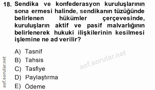 18. soru: Sendika ve konfederasyon kuruluşlarının sona ermesi halinde, sendikanın tüzüğünde belirlenen hükümler çerçevesinde, k…