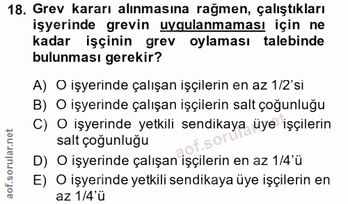 18. soru: Grev kararı alınmasına rağmen, çalıştıkları işyerinde grevin uygulanmaması için ne kadar işçinin grev oylaması talebi…