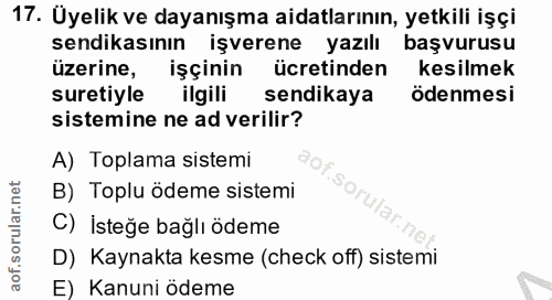 17. soru: Üyelik ve dayanışma aidatlarının, yetkili işçi sendikasının işverene yazılı başvurusu üzerine, işçinin ücretinden kes…