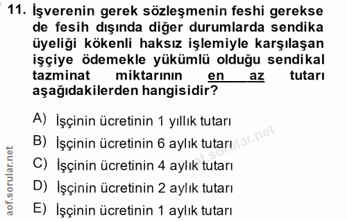 11. soru: İşverenin gerek sözleşmenin feshi gerekse de fesih dışında diğer durumlarda sendika üyeliği kökenli haksız işlemiyle…