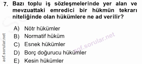 7. soru: Bazı toplu iş sözleşmelerinde yer alan ve mevzuattaki emredici bir hükmün tekrarı niteliğinde olan hükümlere ne ad ve…