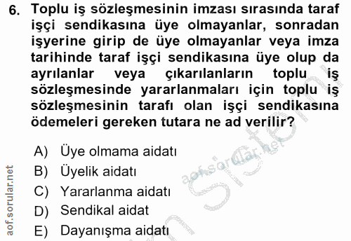 6. soru: Toplu iş sözleşmesinin imzası sırasında taraf işçi sendikasına üye olmayanlar, sonradan işyerine girip de üye olmayan…