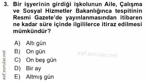 3. soru: Bir işyerinin girdiği işkolunun Aile, Çalışma ve Sosyal Hizmetler Bakanlığınca tespitinin Resmi Gazete'de yayınlanmas…