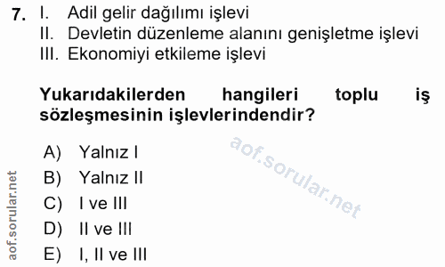 7. soru: l. Adil gelir dağılımı işlevi II. Devletin düzenleme alanını genişletme işlevi IlI. Ekonomiyi etkileme işlevi Yukarıd…