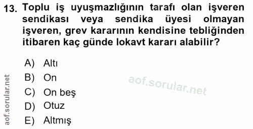 13. soru: Toplu iş uyuşmazlığının tarafı olan işveren sendikası veya sendika üyesi olmayan işveren, grev kararının kendisine te…
