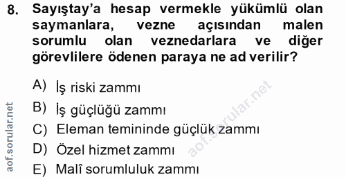 8. soru: Sayıştay'a hesap vermekle yükümlü olan saymanlara, vezne açısından malen sorumlu olan veznedarlara ve diğer görevlile…