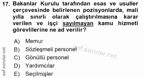 17. soru: Bakanlar Kurulu tarafından esas ve usuller çerçevesinde belirlenen pozisyonlarda, mali yılla sınırlı olarak çalıştırı…