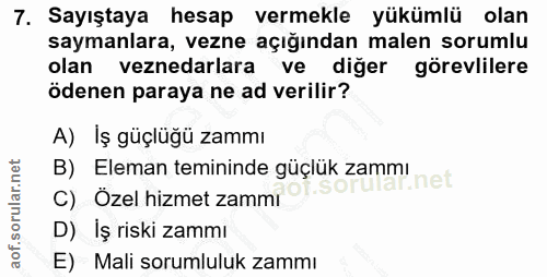 7. soru: Sayıştaya hesap vermekle yükümlü olan saymanlara, vezne açığından malen sorumlu olan veznedarlara diğer görevlilere ö…