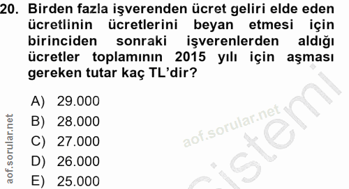 20. soru: Birden fazla işverenden ücret geliri elde eden ücretlinin ücretlerini beyan etmesi için birinciden sonraki işverenler…