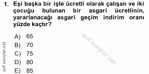1. soru: Eşi başka bir işte ücretli olarak çalışan ve iki çocuğu bulunan bir asgari ücretlinin, yararlanacağı asgari geçim ind…