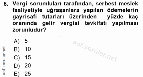 6. soru: Vergi sorumluları tarafından, serbest meslek faaliyetiyle uğraşanlara yapılan ödemelerin gayrisafi tutarları üzerinde…