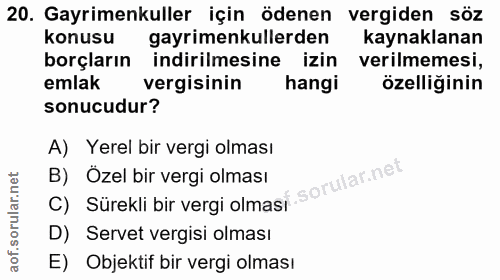 20. soru: Gayrimenkuller için ödenen vergiden söz konusu gayrimenkullerden kaynaklanan borçların indirilmesine izin verilmemesi…