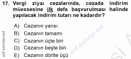 17. soru: Vergi ziyaı cezalarında, cezada indirim müessesine ilk defa başvurulması halinde yapılacak indirim tutarı ne kadardır…