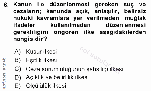 6. soru: Kanun ile düzenlenmesi gereken suç ve cezaların; kanunda açık, anlaşılır, belirsiz hukuki kavramlara yer verilmeden,…