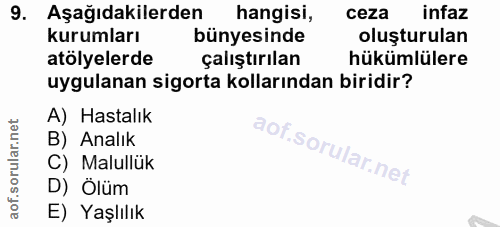 9. soru: Aşağıdakilerden hangisi, ceza infaz kurumları bünyesinde oluşturulan atölyelerde çalıştırılan hükümlülere uygulanan s…