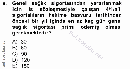 9. soru: Genel sağlık sigortasından yararlanmak için iş sözleşmesiyle çalışan 4/1/a'lı sigortalıların hekime başvuru tarihinde…
