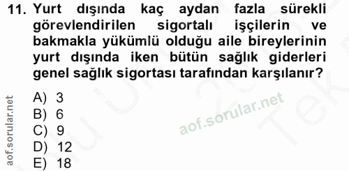 11. soru: Yurt dışında kaç aydan fazla sürekli görevlendirilen sigortalı işçilerin ve bakmakla yükümlü olduğu aile bireylerinin…