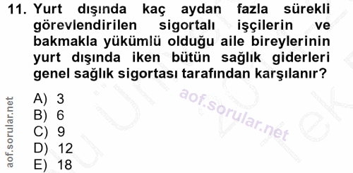 11. soru: Yurt dışında kaç aydan fazla sürekli görevlendirilen sigortalı işçilerin ve bakmakla yükümlü olduğu aile bireylerinin…