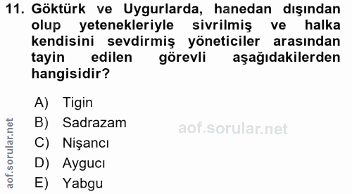 11. soru: Göktürk ve Uyurlarda, hanedan dışından olup yetenekleriyle sivrilmiş ve halka kendisini sevdirmiş yöneticiler arasınd…
