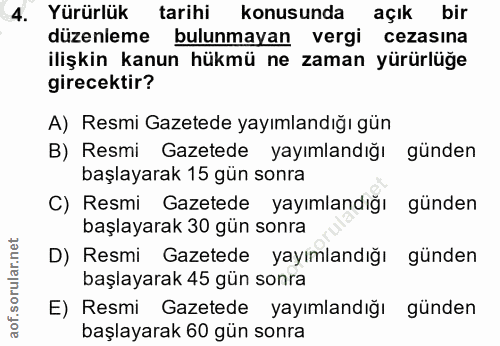 4. soru: Yürürlük tarihi konusunda açık bir düzenleme bulunmayan vergi cezasına ilişkin kanun hükmü ne zaman yürürlüğe girecek…