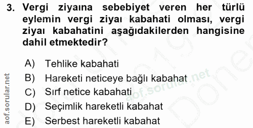 3. soru: Vergi ziyaına sebebiyet veren her türlü eylemin vergi ziyaı kabahati olması, vergi ziyaı kabahatini aşağıdakilerden h…