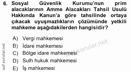 6. soru: Sosyal Güvenlik Kurumu'nun prim alacaklarının Amme Alacakları Tahsil Usulü Hakkında Kanun'a göre tahsilinde ortaya çı…