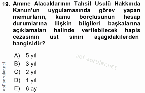 19. soru: Amme Alacaklarının Tahsil Usulü Hakkında Kanun'un uygulamasında görev yapan memurların, kamu borçlusunun hesap duruml…