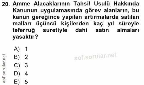 20. soru: Amme Alacaklarının Tahsil Usulü Hakkında Kanunun uygulamasında görev alanların, bu kanun gereğince yapılan artırmalar…