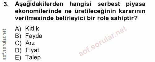 3. soru: Aşağıdakilerden hangisi serbest piyasa ekonomilerinde ne üretileceğinin kararının verilmesinde belirleyici bir role s…