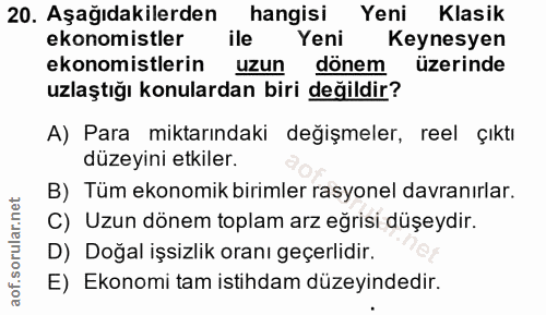 20. soru: Aşağıdakilerden hangisi Yeni Klasik ekonomistler ile Yeni Keynesyen ekonomistlerin uzun dönem üzerinde uzlaştığı konu…