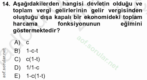 14. soru: Aşağıdakilerden hangisi devletin olduğu ve toplam vergi gelirlerinin gelir vergisinden oluştuğu dışa kapalı bir ekono…