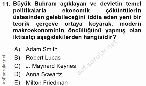 11. soru: Büyük Buhranı açıklayan ve devletin temel politikalarla ekonomik çöküntülerin üstesinden gelebileceğini iddia eden ye…