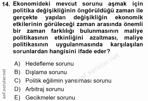 14. soru: Ekonomideki mevcut sorunu aşmak için politika değişikliğinin öngörüldüğü zaman ile gerçekte yapılan değişikliğin ekon…