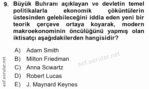 9. soru: Büyük Buhranı açıklayan ve devletin temel politikalarla ekonomik çöküntülerin üstesinden gelebileceğini iddia eden ye…