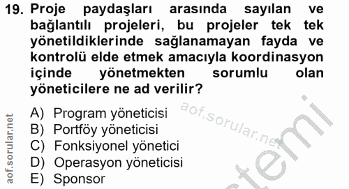 19. soru: Proje paydaşları arasinda sayılan ve bağlantılı projeleri, bu projeler tek tek yönetildiklerinde sağlanamayan fayda v…