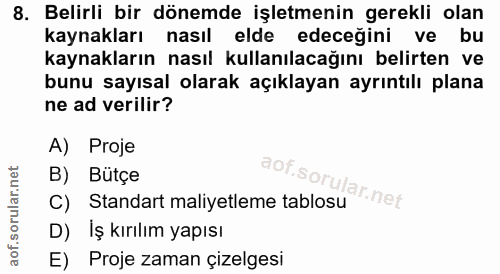8. soru: Belirli bir dönemde işletmenin gerekli olan kaynakları nasıl elde edeceğini ve bu kaynakların nasıl kullanılacağını b…