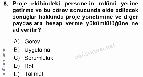 8. soru: Proje ekibindeki personelin rolünü yerine getirme ve bu görev sonucunda elde edilecek sonuçlar hakkında proje yönetim…