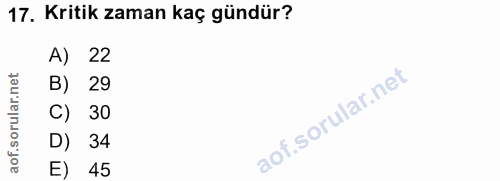 17. soru: Kritik zaman kaç gündür? A) 22 B) 29 C) 30 D) 34 E) 45